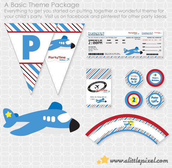 Airplane Party Theme Basic Package - Personalized Printable Il_570xn