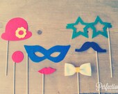 Felt Carnival Photo Booth Props // Set of 7 // Photo Props // Masquerade Mask // Wedding Props // Circus Theme Props // Carnival Theme