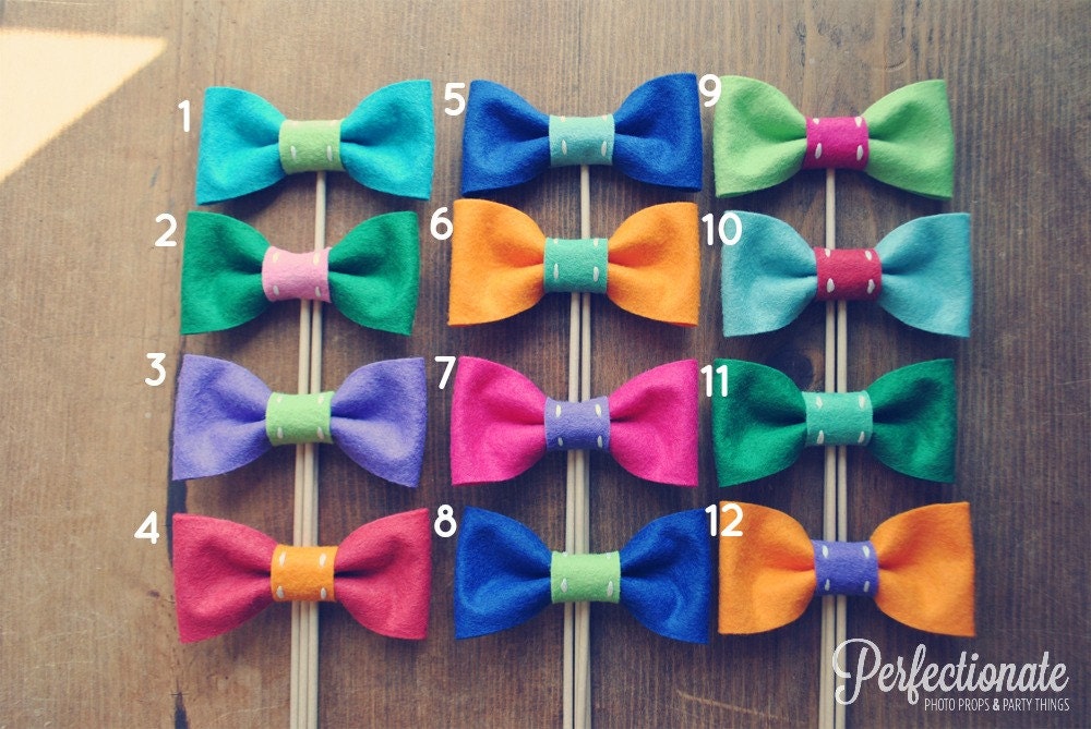 6 Bow Ties on a stick // Wedding Photo Props  // Soft Felt // Wedding Photo Booth Props // Assorted Props // Carnival Theme Wedding