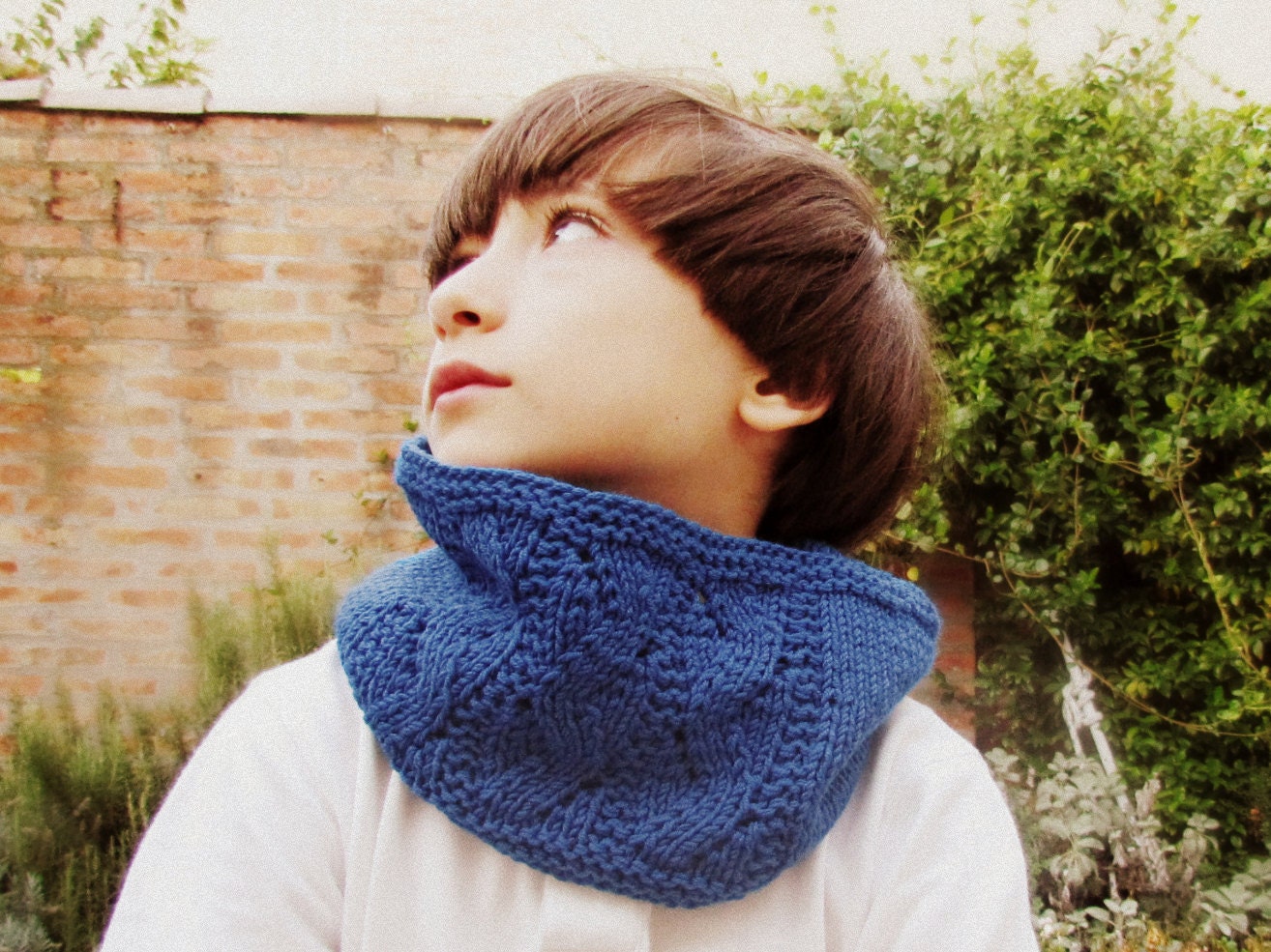 Scarf cowl Children - infinity scarf child luxury wool - Denim blue neckwarmer boy and girl