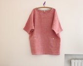 Women linen tunic, oversized top with pockets, linen shirt. Sizes M, L, XL. Made to order.