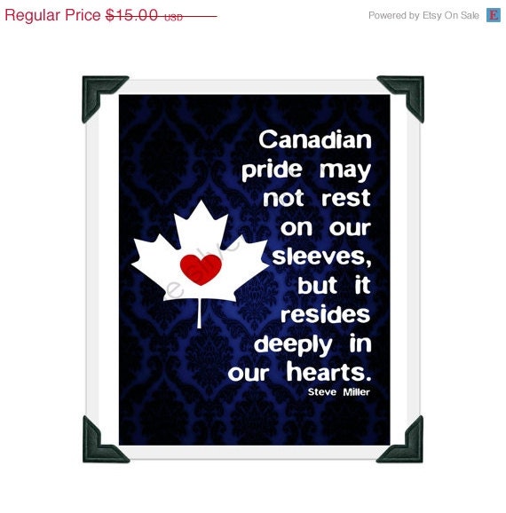 sale // Canadian Pride Resides Deeply in Our Hearts - 8x10 - Blue Scroll Pattern - Maple Leaf Heart