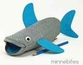 Shark Bag by MinneBites / Office Organizer - Handmade Pencil Case - Chevron Bag - Modern Pencil Holder - Geeky Desk Accessory, ready to ship