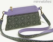 Nokomis Cross Body Purse by MinneBites / Handmade Small iPhone Case Cross Body Strap - Gray Lilac Lavender Clutch Purse, ready to ship