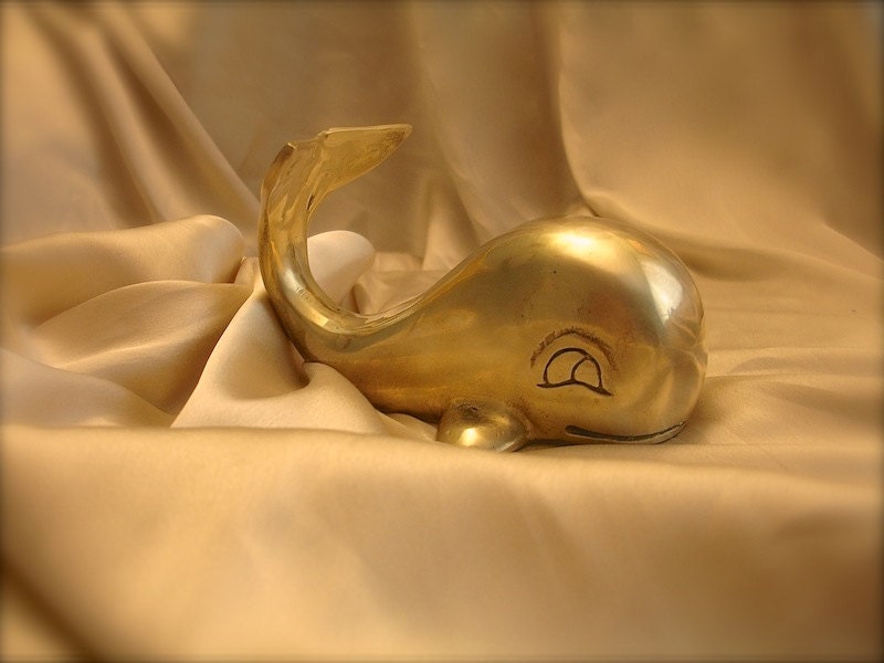 Vintage brass whale, brass whale, brass moby dick whale, brass paper weight