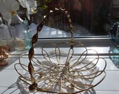 Vintage 1960s Metal Basket, Gold Tone Metal Twisted Metal Handle