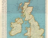 BRITISH ISLES and EUROPE 1935 Vintage Map Colliers World Atlas and Gazetteer