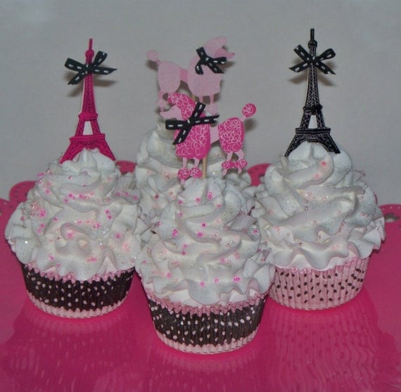 Fake Cupcakes Set with Eiffel Towers and Pink Poodles great for Photo ...