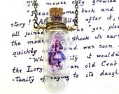 Drink Me - Alice in Wonderland Glass Wishing Bottle Vial Necklace with "Drink Me" Note Inside - Antiqued Brass Chain - Vintage Illustrations