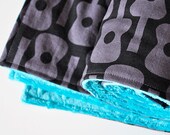 Baby Blanket, Gray Groovy Guitars and Charcoal Gray Bubble Dot Minky