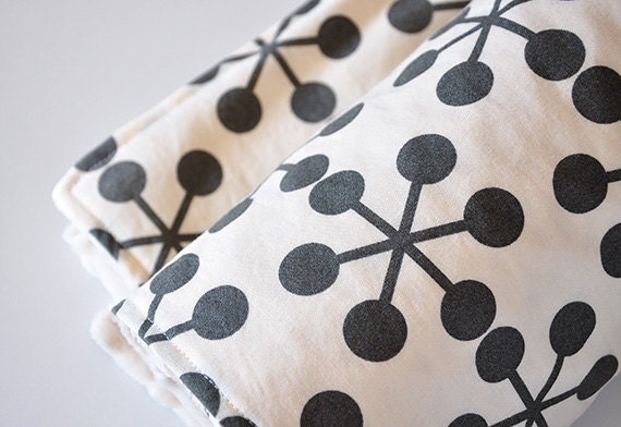 Baby Blanket, Asterisks and Cream Bubble Dot Minky