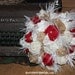 Red, Tan, and White Burlap Roses Bridal Wedding Bouquet and Boutonniere Burlap and Vintage Lace Flowers