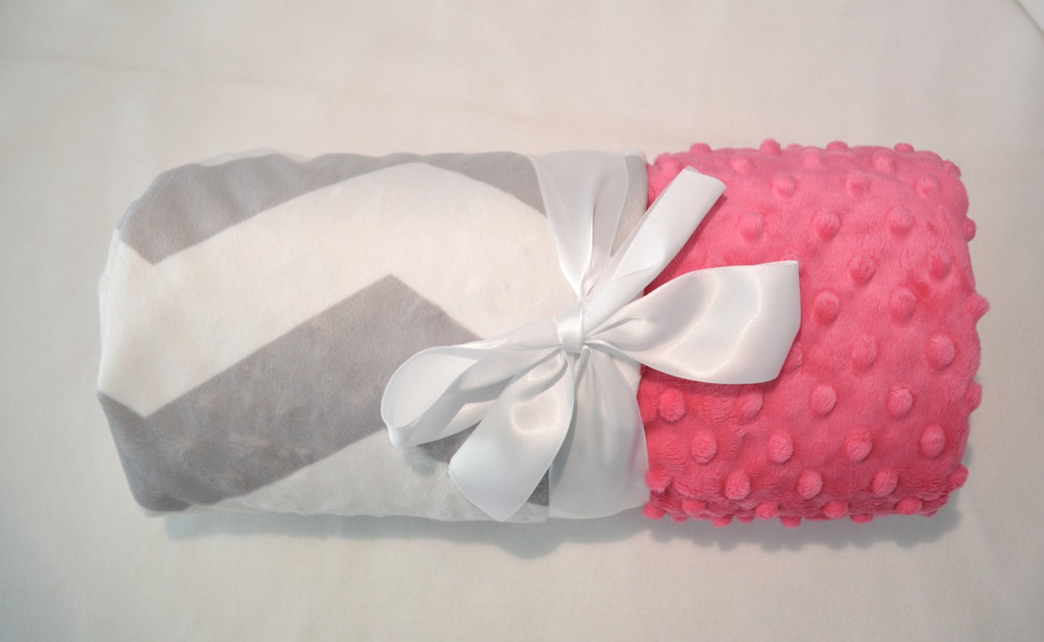 Monogrammed Chevron Baby Blanket - Minky Gray and Hot Pink Personalized