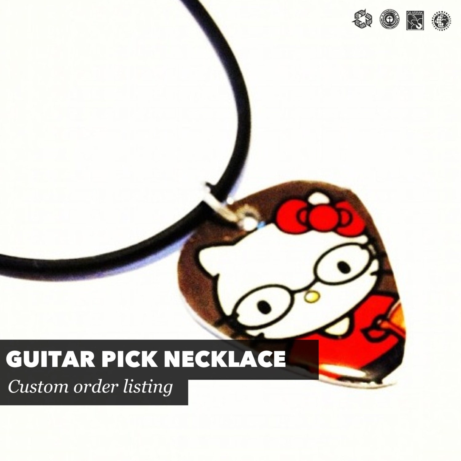 CUSTOM ORDER Guitar Pick Necklace - Character or Photo of your choice - Free Domestic Shipping