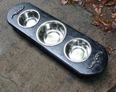 Elevated Dog Bowl Pet Feeder Small to Medium Cat or Dog, Mixed Bowl Sizes - Black Distressed Shabby Chic - MADE and  READY To SHIP