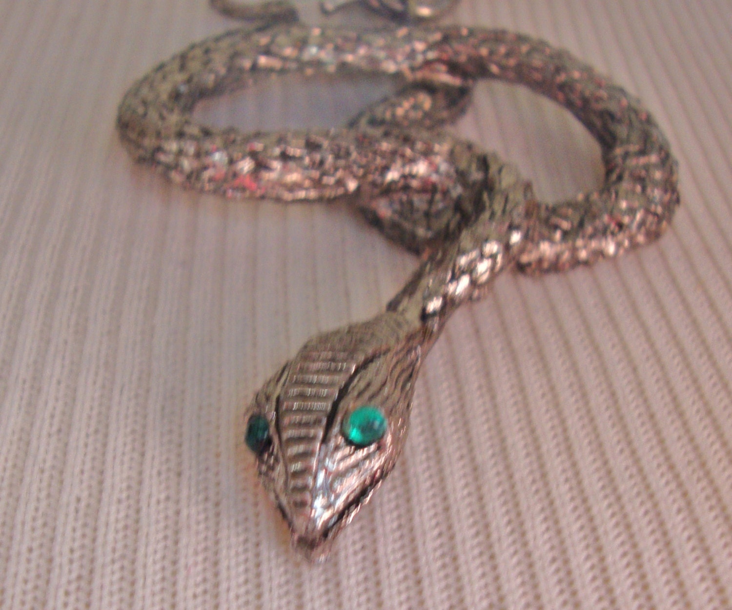 Slithering Serpeant Snake Necklace, green eyes,hand clasp,chain maille links,slytherin,gothic,magical,hand-painted
