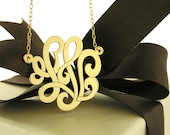 Monogram necklace -1 inch in diameter-Sterling Silver-18k gold plated - Any Initial