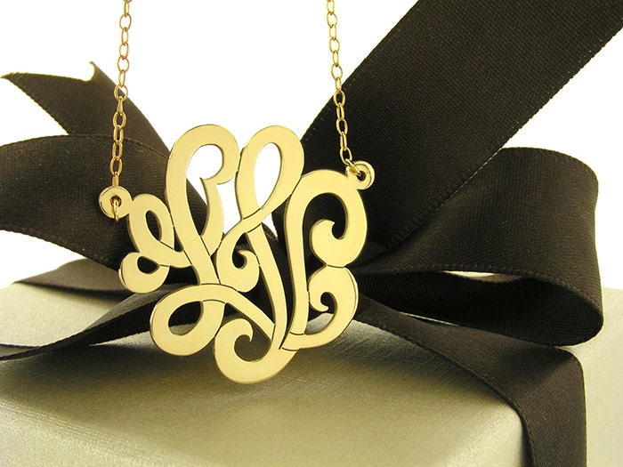 Monogram necklace -1 inch in diameter-Sterling Silver-18k gold plated - Any Initial