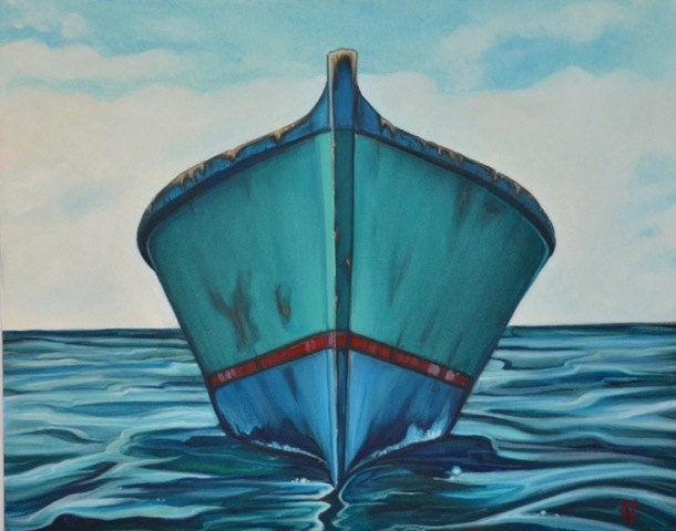 Original oil boat painting by Carin Vaughn 24x30x1.5