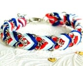 Anchors Away - Neon Red, Pearl, Brighter Skies, Rich Navy - Chevron Braided Modern Friendship Bracelet - Silver Chain