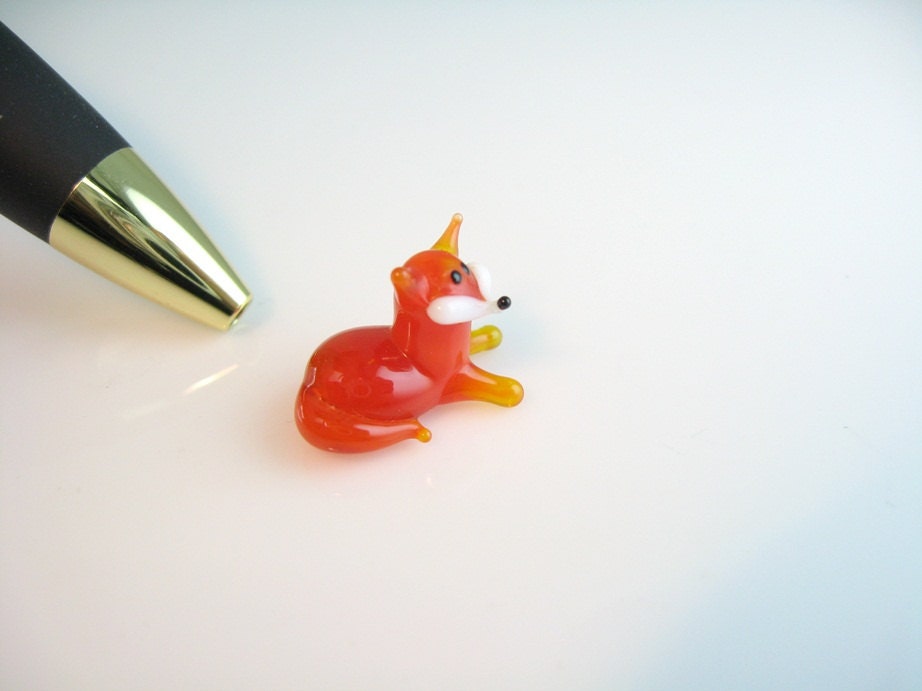 Vintage Miniature Glass Animal Red Fox Lying Down Blown Glass for Terrarium Altered Art