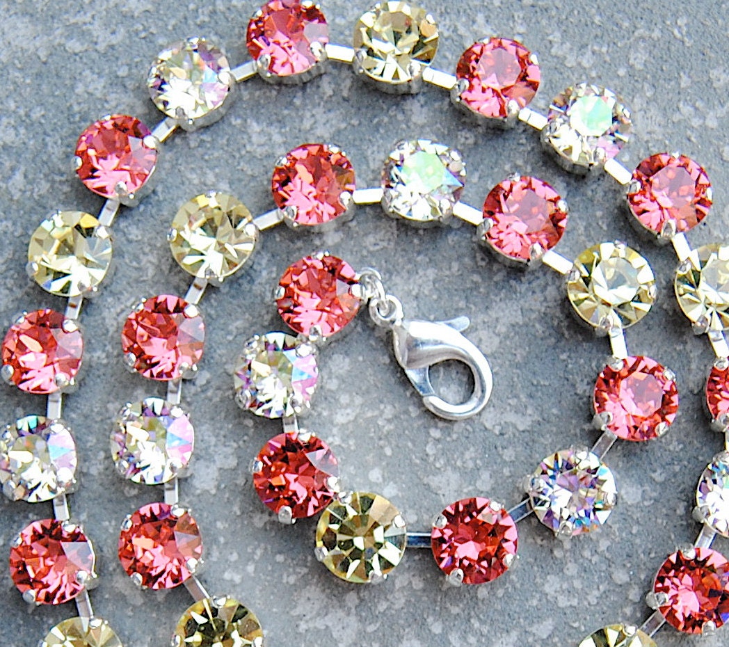 Swarovski Crystal Rhinestone Statement Necklace Watermelon Rainbow Lemon Mist Vintage Lemon Necklace Super Sparkler Necklace Mashugana