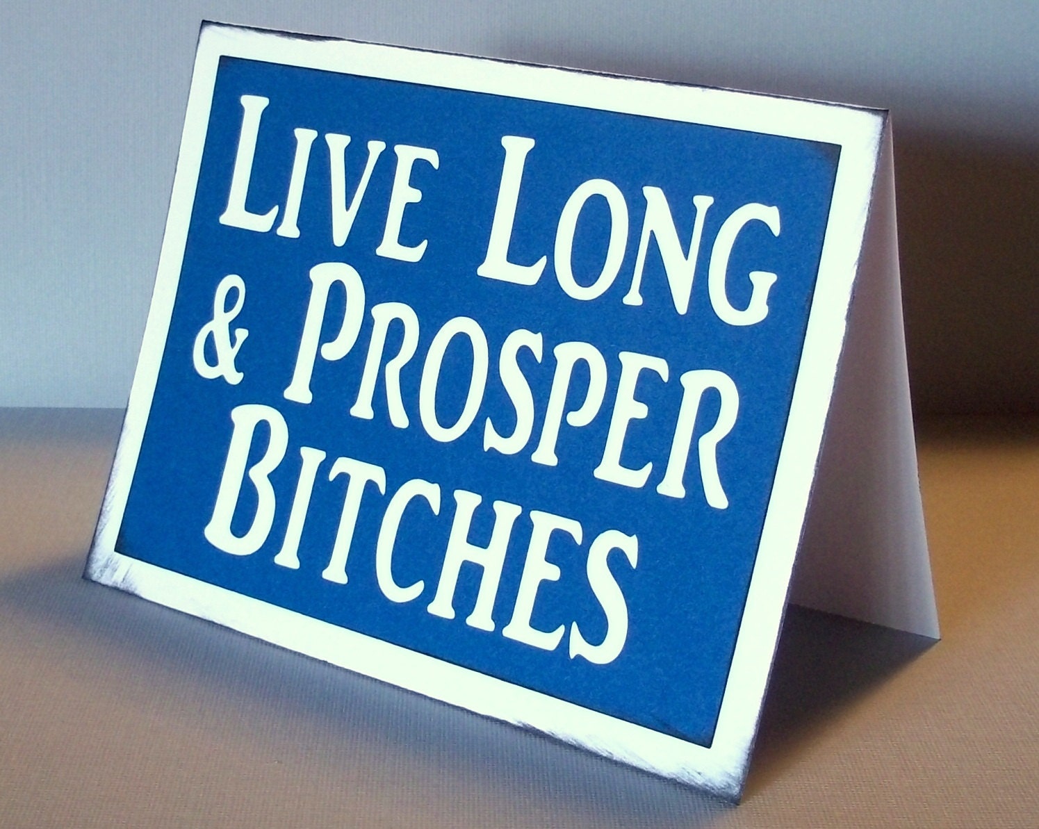 Live long and Prosper - Blue Card with White lettering - Star Trek inspired - blank inside