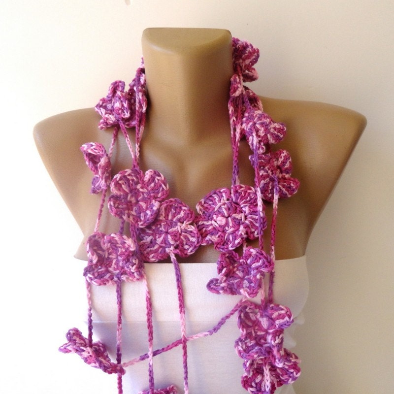 crochet lariat scarf , purple LINEN - cotton -  yarn necklace , womens accessories , spring summer seasons