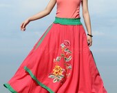New Circle Maxi Skirt Cotton Hippie Long Skirt / Embroidered Women Skirt Summer Gifts Ladies