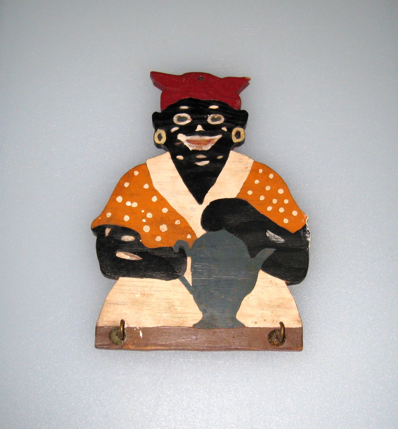 Primitive Mammy / Black Americana Folk Art Key Holder Wall Hanging / Outsider Art / Ethnic / 1930s - 40s