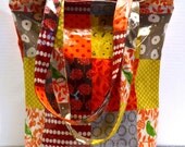 Tote Bag Market Bag Shopping Bag Diaper Bag in the Echino Story Laminated Cotton and Linen Blend Fabric