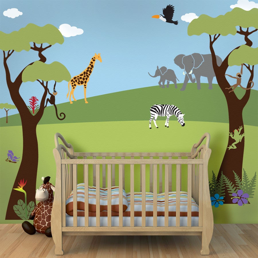 Jungle Wall Stencils for Girls Room, 30 Wall Stencils for Safari Wall Mural in Girls Room - FREE SHIPPING (USA)