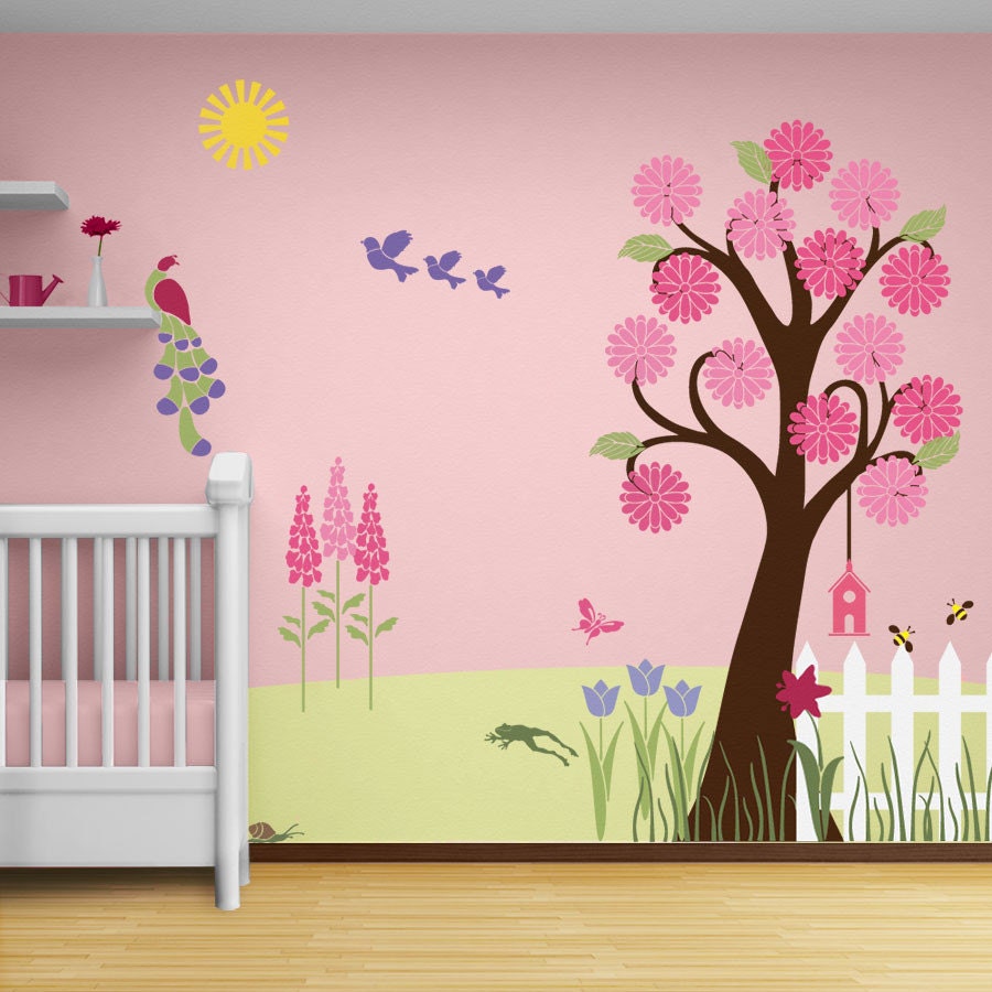Flower Garden Wall Mural Stencil Kit Baby or Girls Room