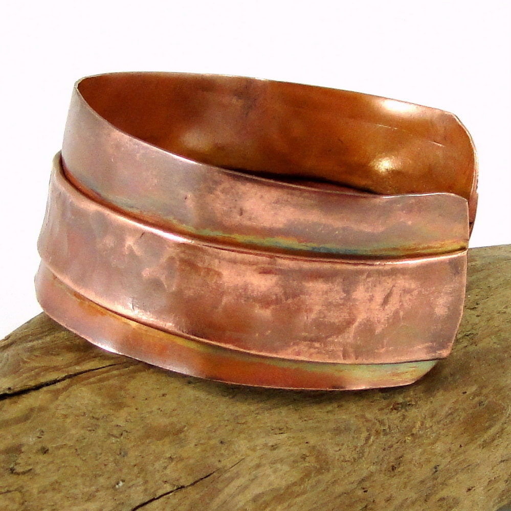 Fold Formed Copper Cuff Bracelet  Unisex Torch Painted