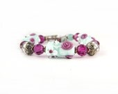 Mint Fuchsia Gift Bridesmaid Sterling Silver and Lampwork Bracelet: A Day in Amsterdam