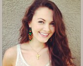 DAUGHTERS of the EARTH Beaded Southwestern Earrings Native American Style Seed Bead Kelly Green
