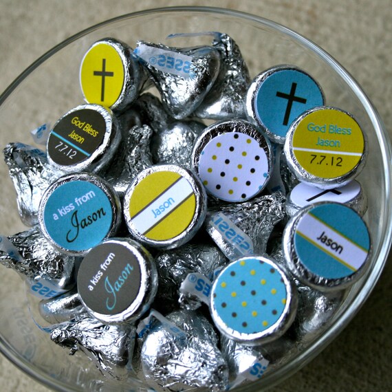 Modern Baptism or Communion- Personalized Hershey Kiss Labels- Print your own Il_570xn