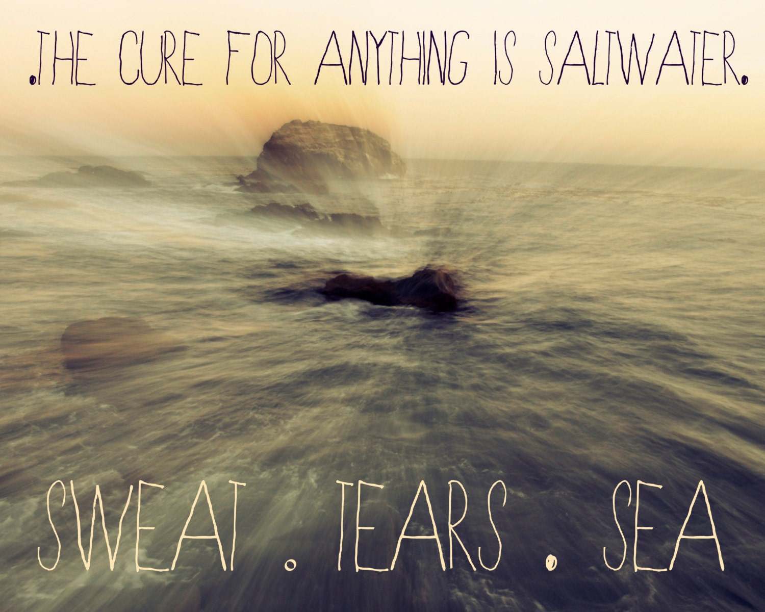 Beach Wall Art - Nautical Home Decor in Peach and Purple - Inspirational Quote - Sweat, Tears, Sea 8 x 10 print