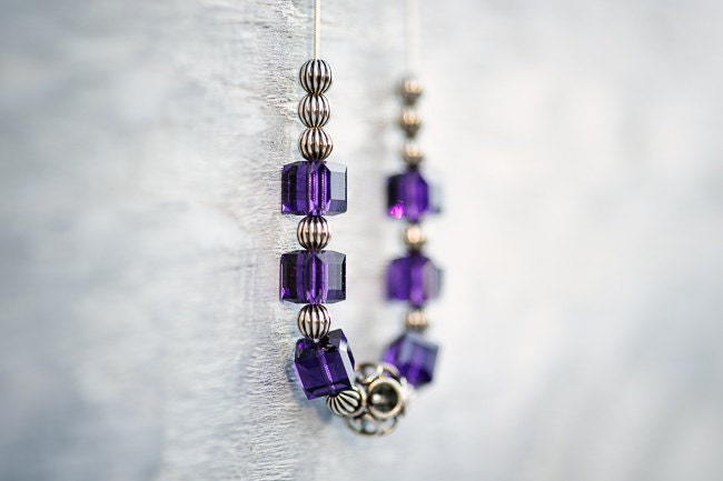 Beadwork Crystal Necklace Vintage Style Square Bead Swarovski Purple Necklace February Birthstone