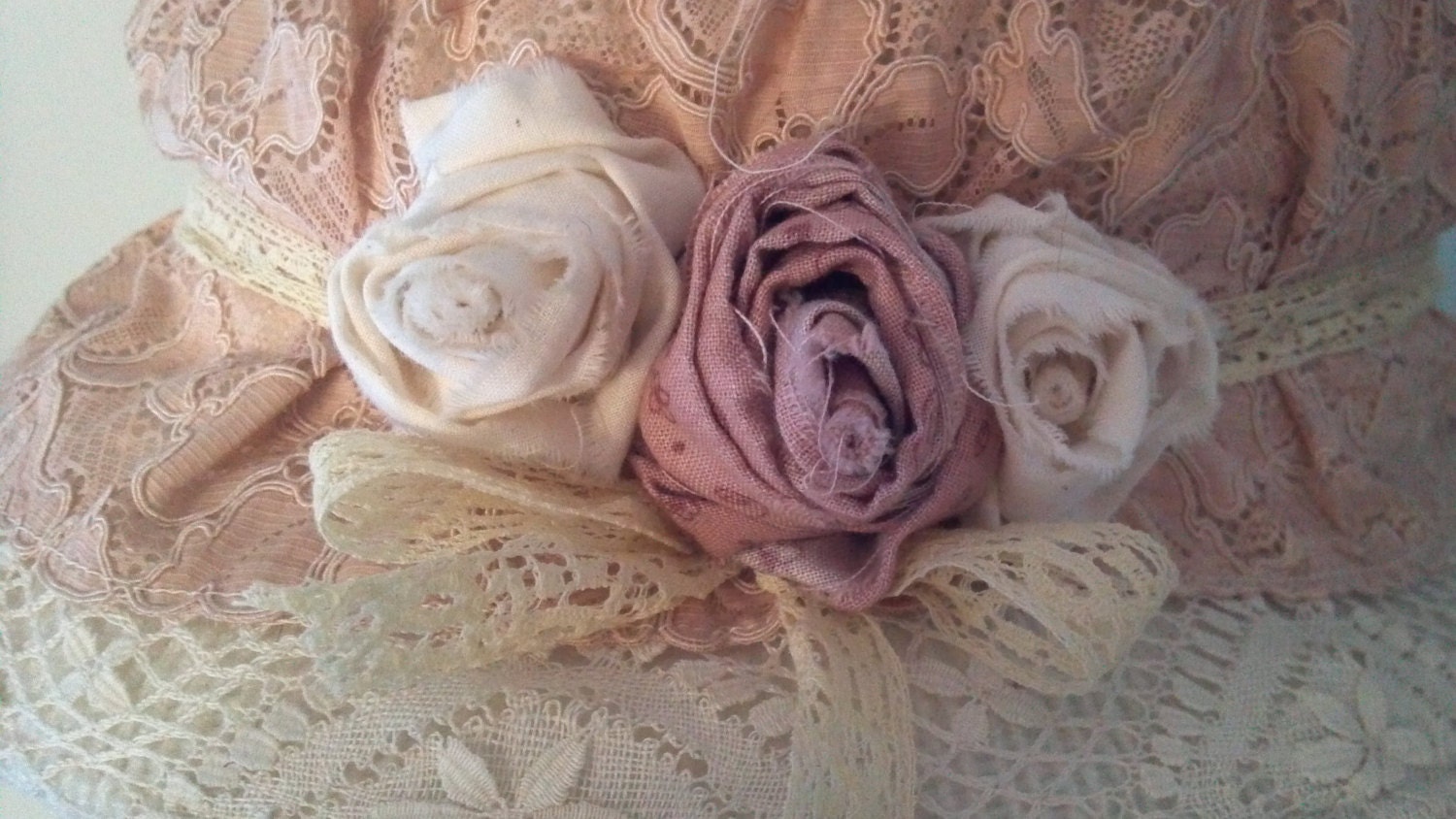 tea party boho pairie triple rose antique lace accented hat