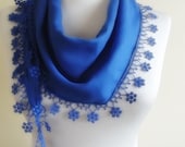 BIG DISCOUNT New Design Pashmina scarf with lace royal blue valentines day gift for her