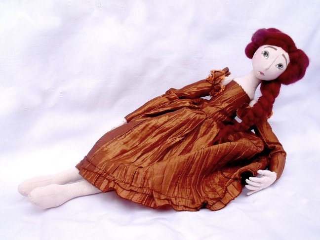 OOAK  ART DOLL.  Mother's Day, Victorian,  shabby chic, vintage style. Springtime, handmade rusty soft sculpture with dark cooper skirt