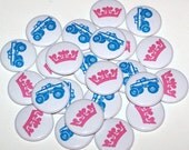 Gender Reveal Party Trucks and Tiaras 1 Inch Pin Back Buttons 1" Pins Baby Shower Pink Blue