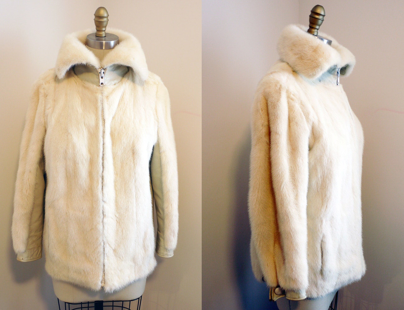 Amazing Blonde Mink Coat With Cream Leather Trim