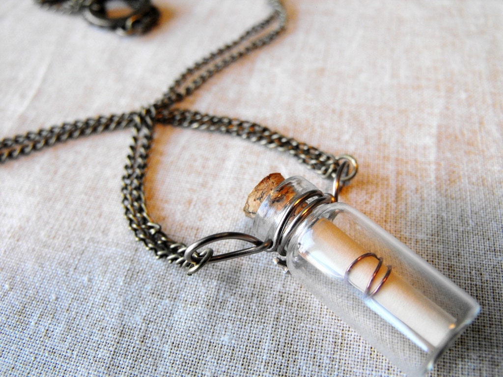 Custom Message in a bottle necklace- Have your own unique note inside
