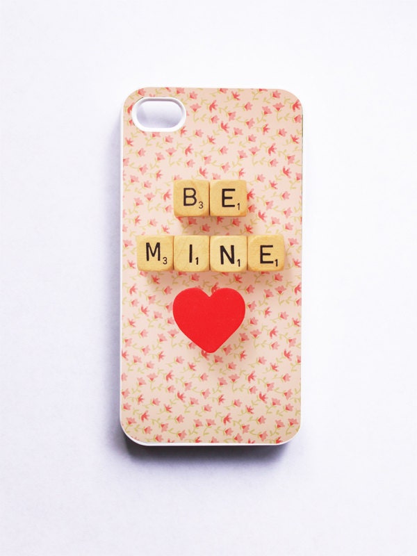 iPhone Case: Be Mine. White Case. Valentine's Day. Scrabble. Word Dice. Pink. Red Heart. MADE-TO-ORDER
