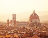 Florence Cathedral. Fine Art Photography. Duomo Art Print. Florence City. Sunset Landscape. Red Orange. Home Décor. Size A4