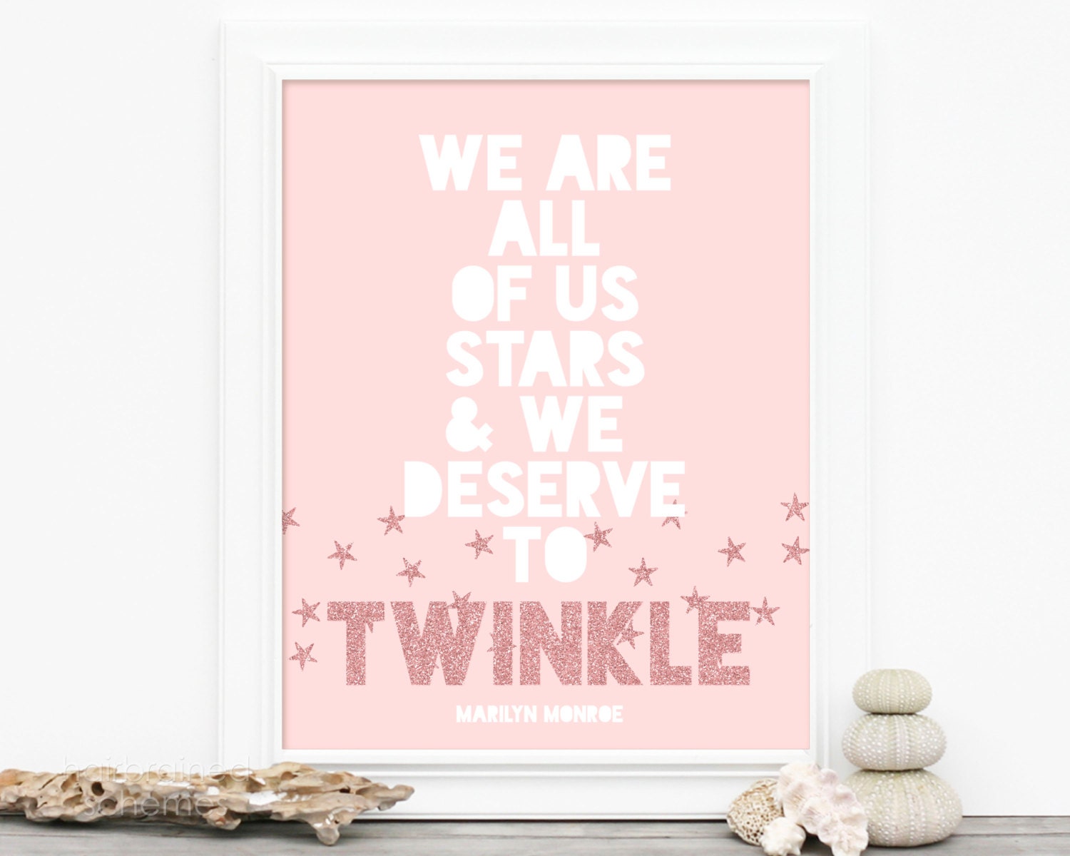 Stars Digital Art Print We All Deserve to Twinkle Marilyn Monroe Quote Typography Poster Pink White
