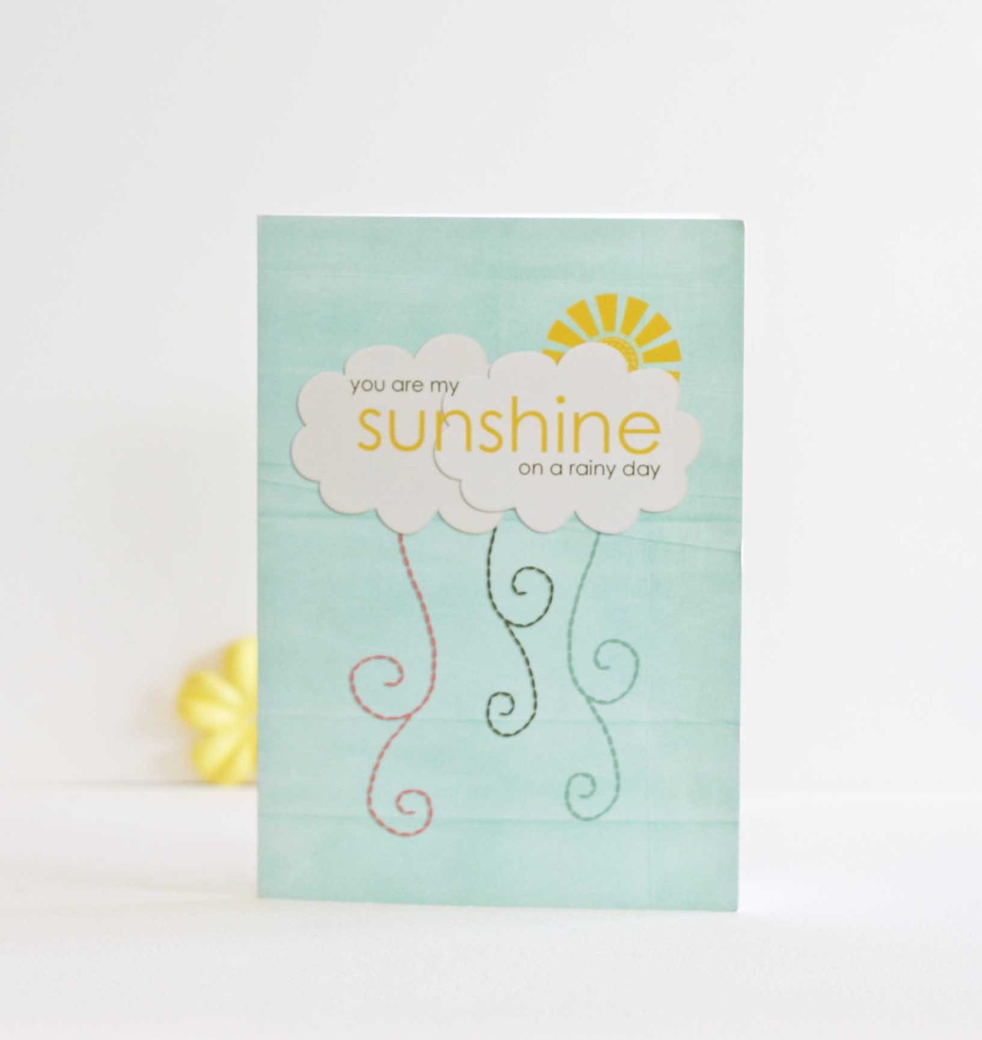 Typography Poster Sunshine on a Rainy Day - Yellow Spring Sunshine Quote Cloud Rain Digital Art Print