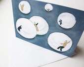 Blank greeting card A 6 size whimsical illustration people in bubbles art card birthday card stationery gift for friend art card